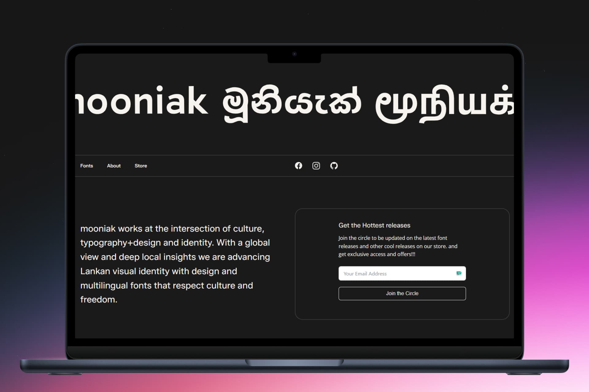 Mooniak Sinhala and Tamil typeface foundry website developed by ICONNIX LK